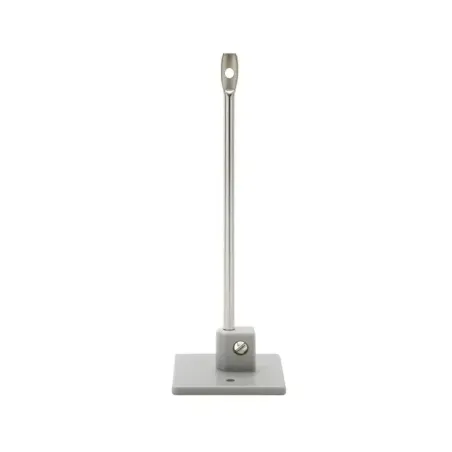 Support de tige anti-pigeons avec base en PVC, fixation polyvalente par collage ou vissage.