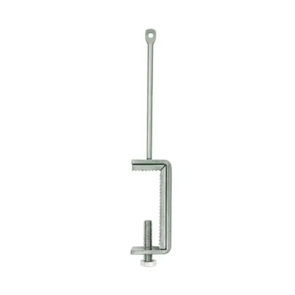 Pince à poutrelle en inox, ajustable pour des rebords larges de 30 à 50 mm.