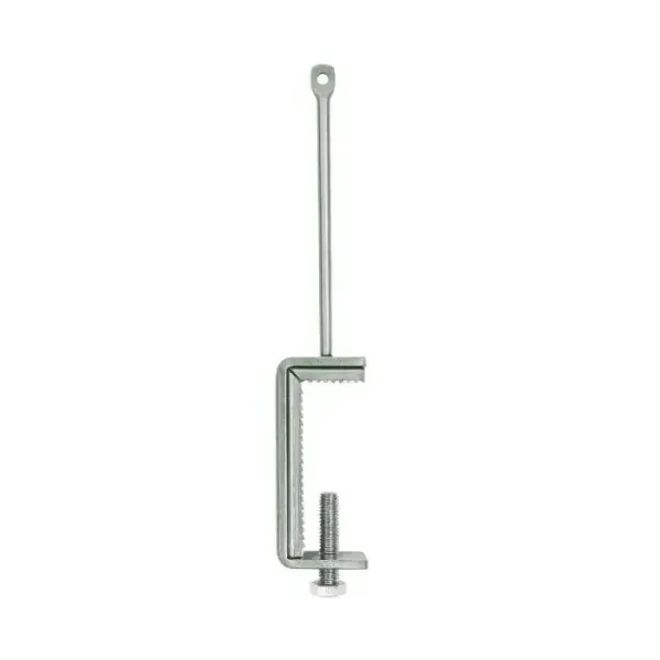 Pince à poutrelle en inox, ajustable pour des rebords larges de 30 à 50 mm.