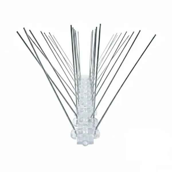 Vue frontale d’un dispositif anti-pigeons pour balcon et rebord, protection efficace contre les pigeons.