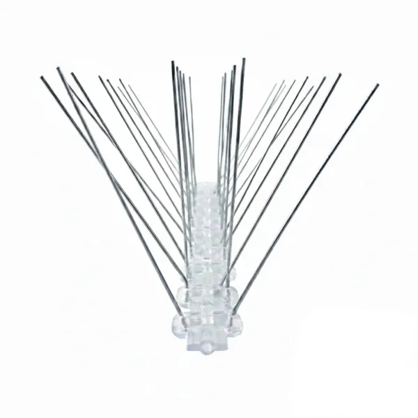 Vue frontale d’un dispositif anti-pigeons pour balcon et rebord, protection efficace contre les pigeons.