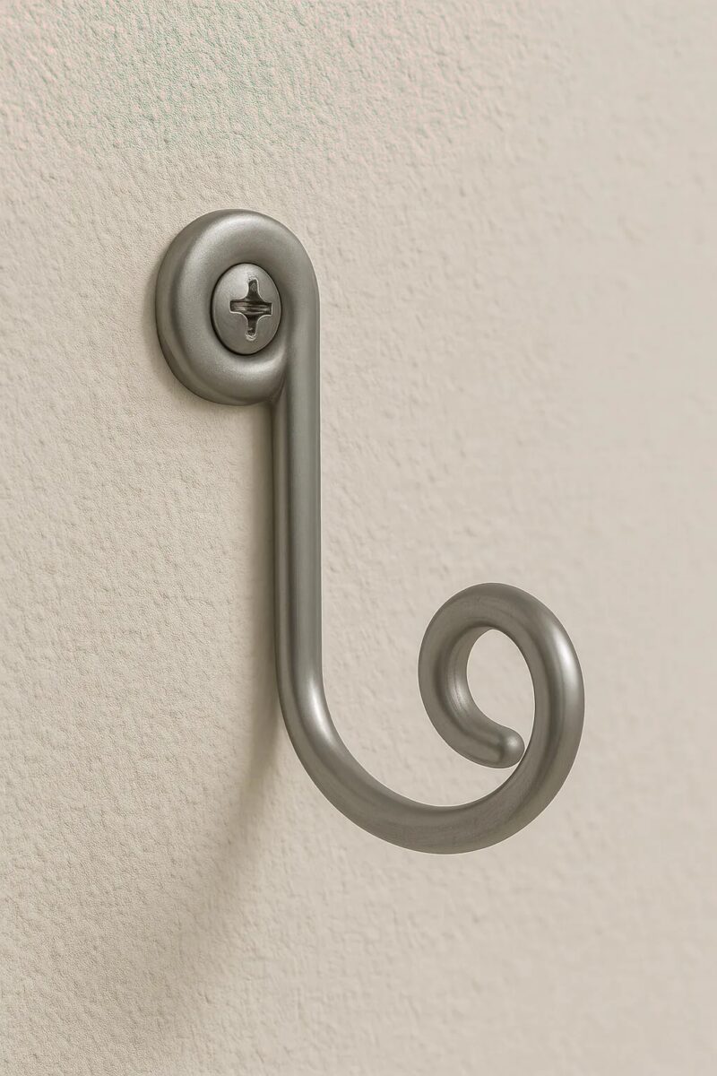 Exemple de pose du crochet guide-fil hélicoïdal sur un mur en béton pour le guidage d'un câble anti-pigeons.